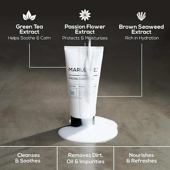 MARLOWE. No. 121 Facial Cleanser 6 oz, Daily Mens Face Wash with Natural Extracts & Antioxidants, Soothes, Purifies, Refreshes, Thick Lather, Fresh Woodsy Scent