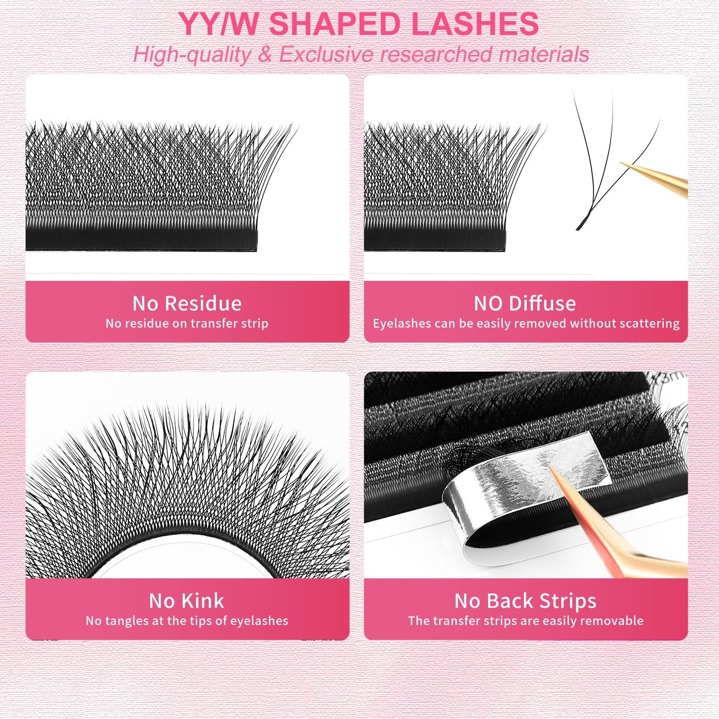 W Lash Extensions Supplies 3D Eyelash Extensions W Shape 0.07mm Thickness D Curl 9mm Premade Fans Easy Fan Lashes Volume Matte Black 12 Rows Crisscross Eye Lashes(W-3D-0.07-D,9mm)