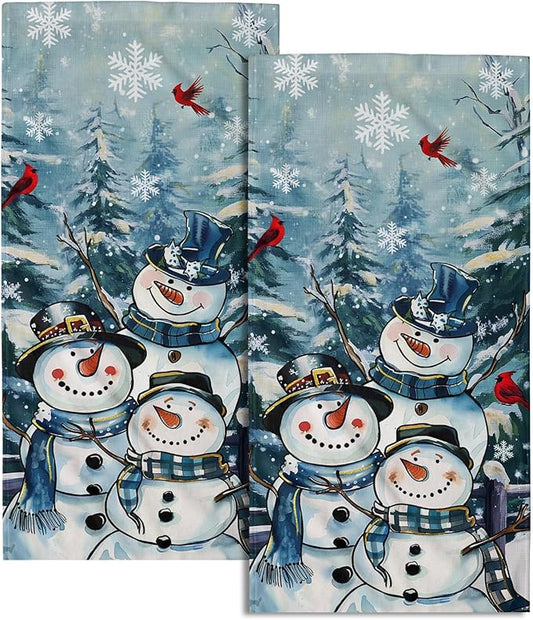 Giwawa Winter Snowman Hand Towels Set of 2 Forest Pine Tree Kitchen Towel Soft Absorbent Dishcloth Guest Face Tea Towel for Bathroom Home Hotel