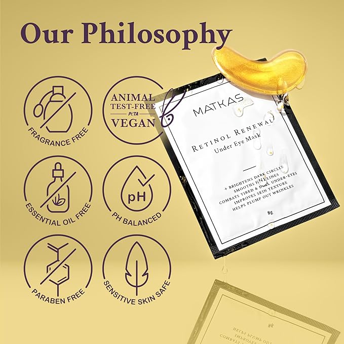 MATKAS Retinol Renewal Gold Under Eye Mask - 20 Pairs, Best Eye Patches for Puffy Eyes and Dark Circles, Collagen Under Eye Patches for Women, Gel Under Eye Masks for Dark Circles and Puffiness