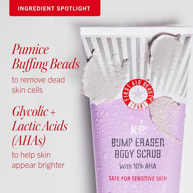 First Aid Beauty KP Bump Eraser Body Scrub Exfoliant for Keratosis Pilaris with 10% AHA – 8 oz