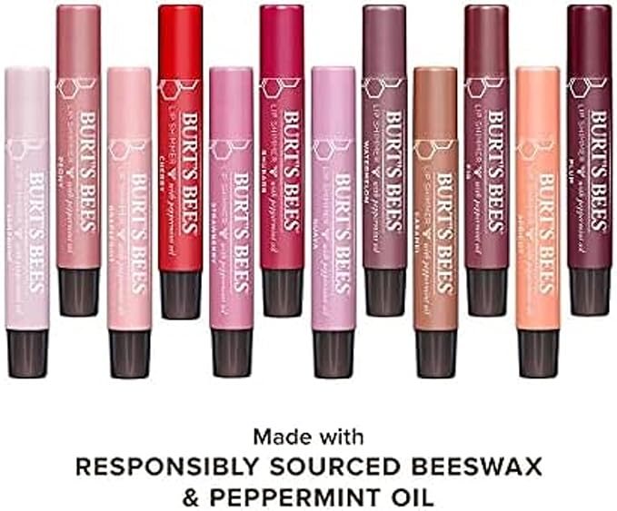 Burt's Bees Shimmer Lip Tint Set, Tinted Lip Balm Stick, Moisturizing for All Day Hydration with Natural Origin Glowy Pigmented Finish & Buildable Color, Rhubarb (4-Pack)