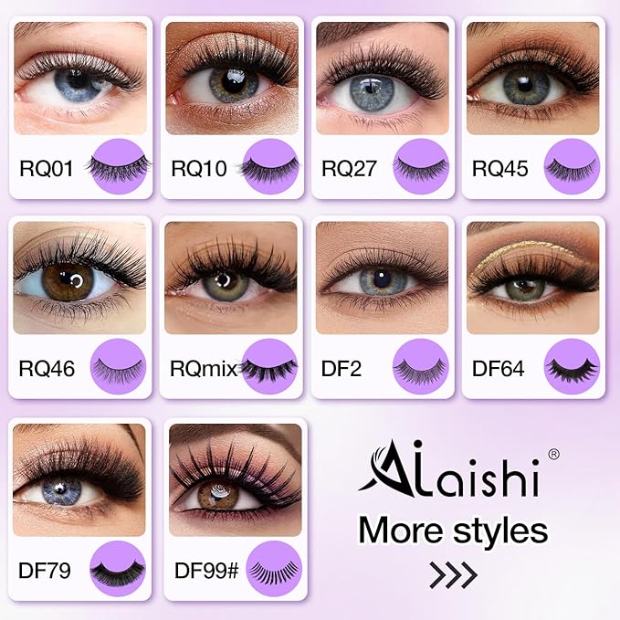 Wispy False Eyelashes Kit With Bond, Seal and Tweezer, 7 Pairs Natural Look Fake Cat Eye Lashes Strips Thin Band Extensions Waterproof Easy Eyelashes for Beginners RQ01