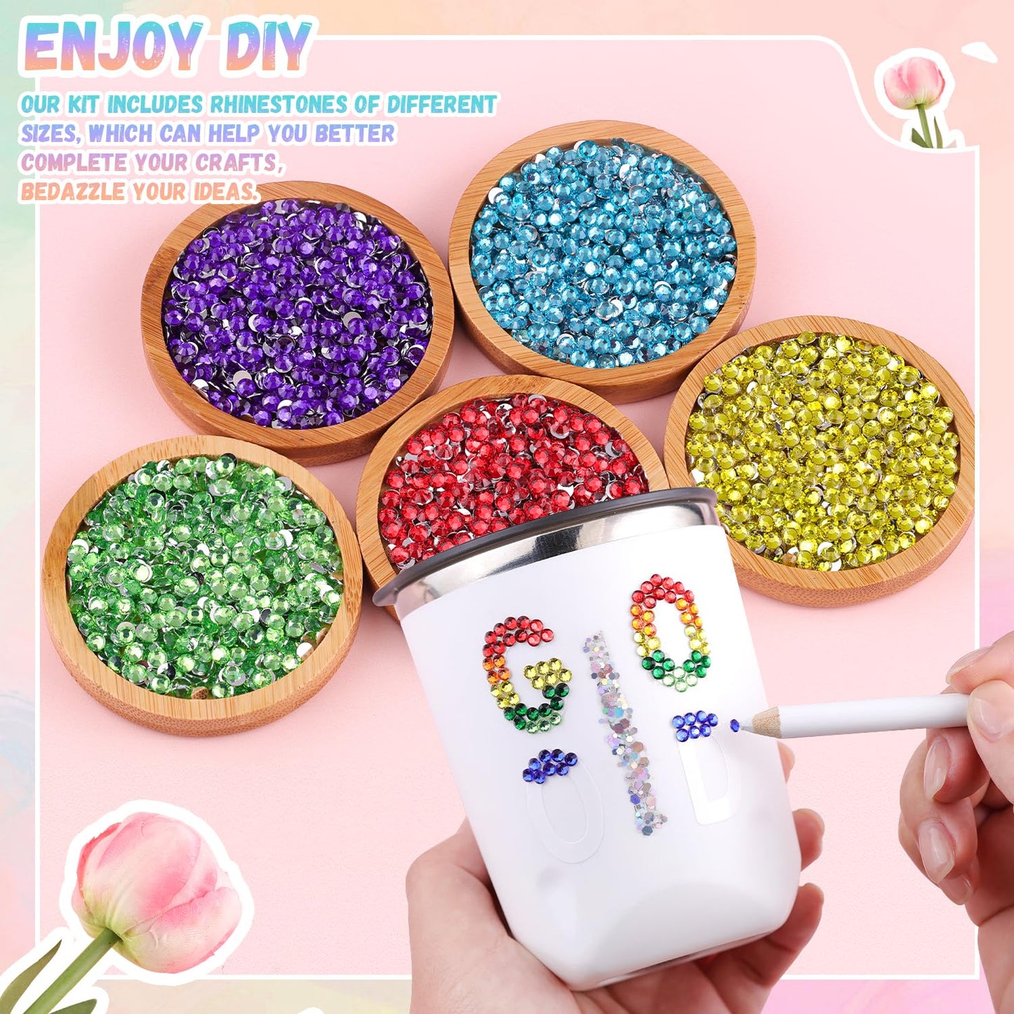 12600Pcs Resin Rhinestones for Bedazzling with 3Pcs B7000 Jewelry Glue, Multicolor 4mm Flatback Gems Rhinestones for Crafting, Clothing Tumblers Mugs Shoes Fabric Decor Nail Art