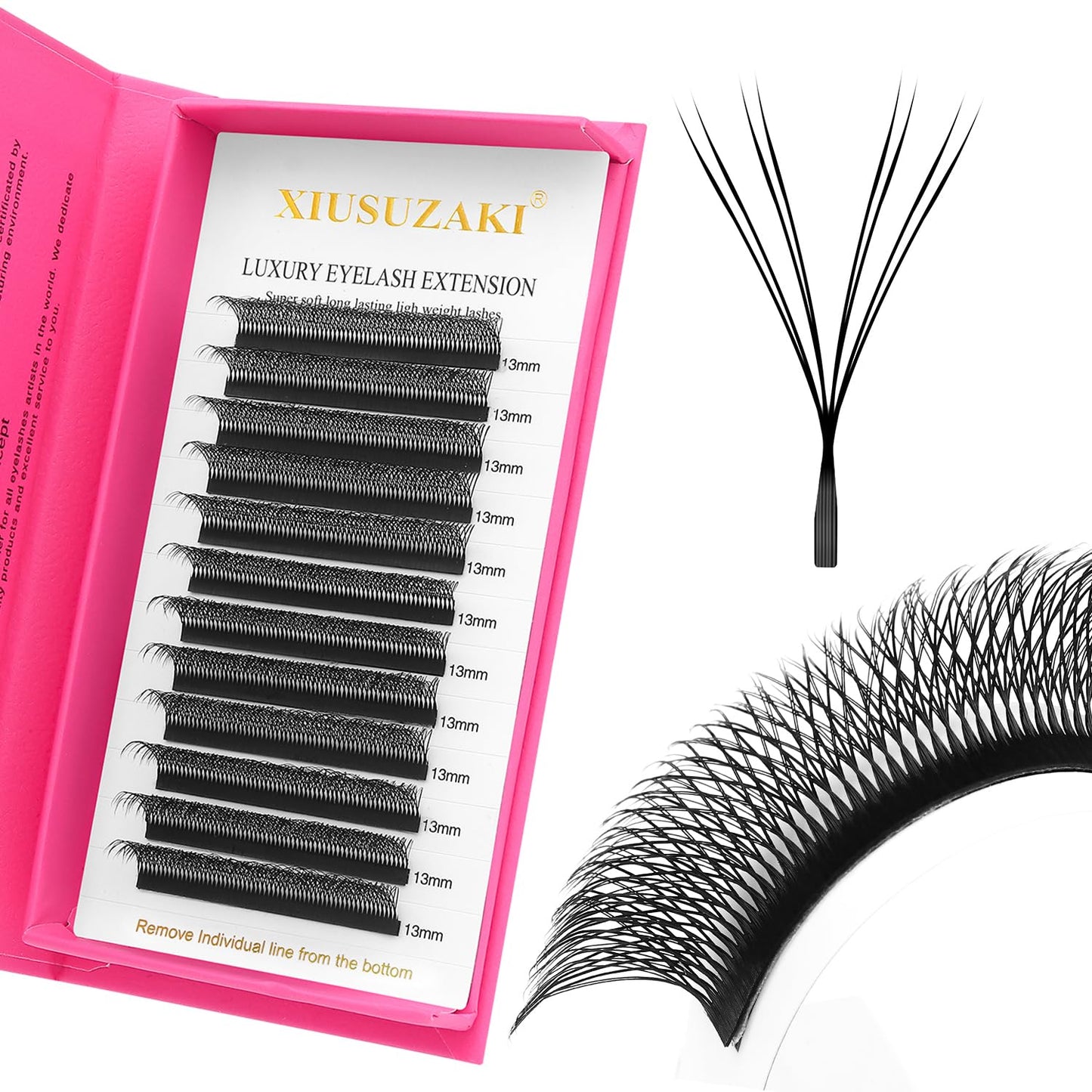 Lash Extensions Double Tips 4D Eyelash Extensions W Shape 0.07mm Thickness D Curl 13mm Premade Fans Easy Fan Volume Lashes Matte Black Crisscross(W-4D-Double Tips-0.07-D,13mm)