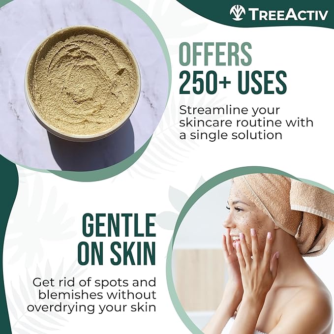TreeActiv Four-in-One Acne Treatment | Wash, Scrub, Mask, and Spot Treatment | Heals Rosacea | Exfoliating Sugar | Face or Body | Natural Sulfur Clear Skin Cleanser | Bentonite (4 Ounce)