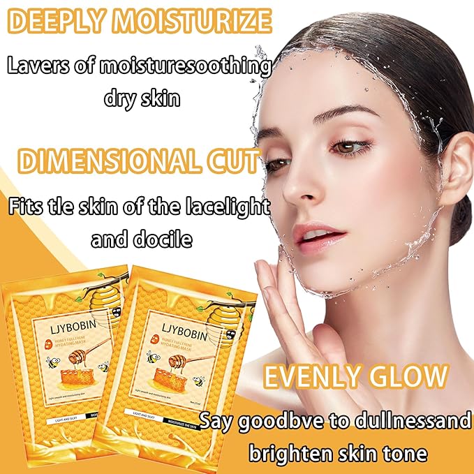 8 Pack Honey Sheets Face Mask Skincare Set,Moisturizing Facial Masks for Men & Women,Hydrating Long Lasting Soft Face Masks Skin Care for All Skin Types