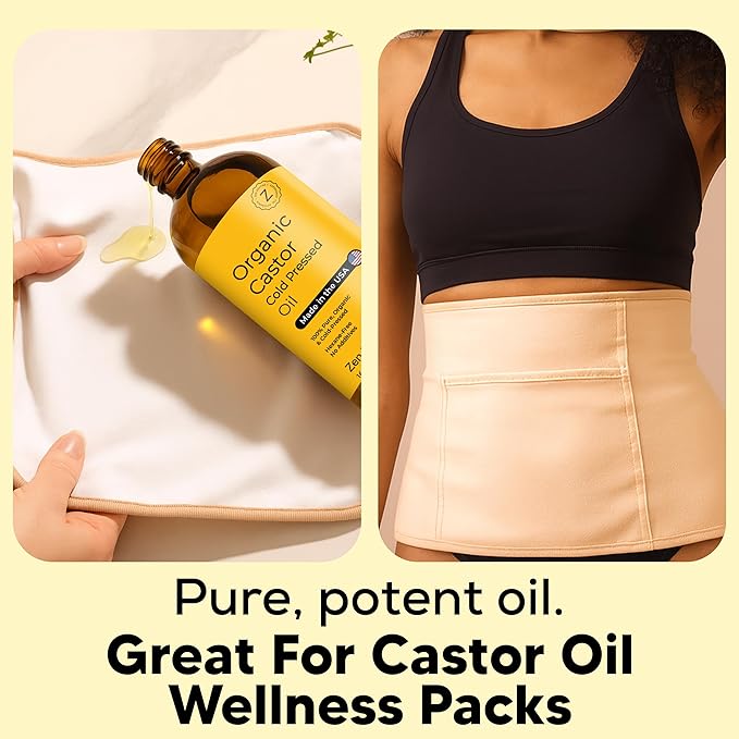 Zen Routine New (Glass Bottle) Organic Castor Oil 16oz – Hexane Free – Hair Growth Oil, Eye Lashes & Stomach, 100% Cold Pressed Unrefined Pure for Castor Pack Wrap – USDA Certified, Made in the USA