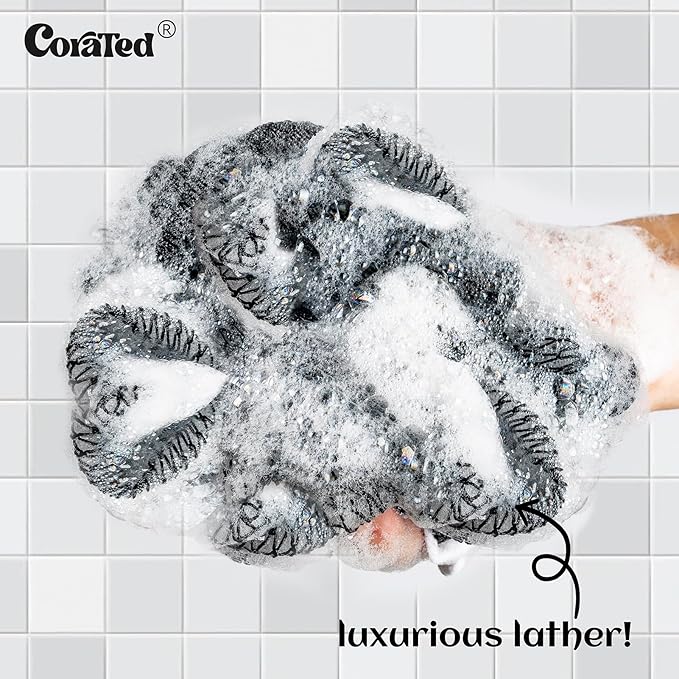 CORATED African Net Sponge Authentic, Shower Loofah Exfoliating Bath Sponge, Body Scrubber for Women and Men Daily Use Body Care, Travel Portable, Durable Bath Accessories for Bathroom (Linen & Brown)