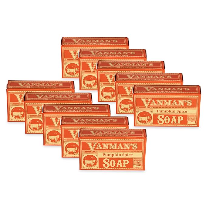 VanMan Tallow & Pumpkin Spice Soap Bar – Grass-Fed Beef Tallow with Organic Pumpkin Puree & Spice Blend – Nourishing Face & Body Soap, 3.8oz - 10 Pack