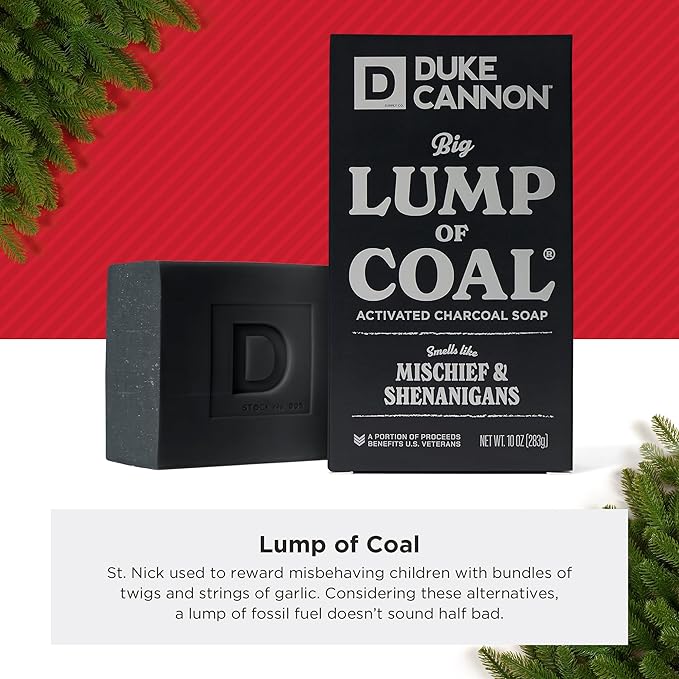 Duke Cannon Supply Co. Big Lump of Coal Soap Bar for Men Holiday Edition (Bergamot & Black Pepper Scent) Superior Grade, Extra Large, Paraben-free, All Skin Types, 10 oz (3 Pack)