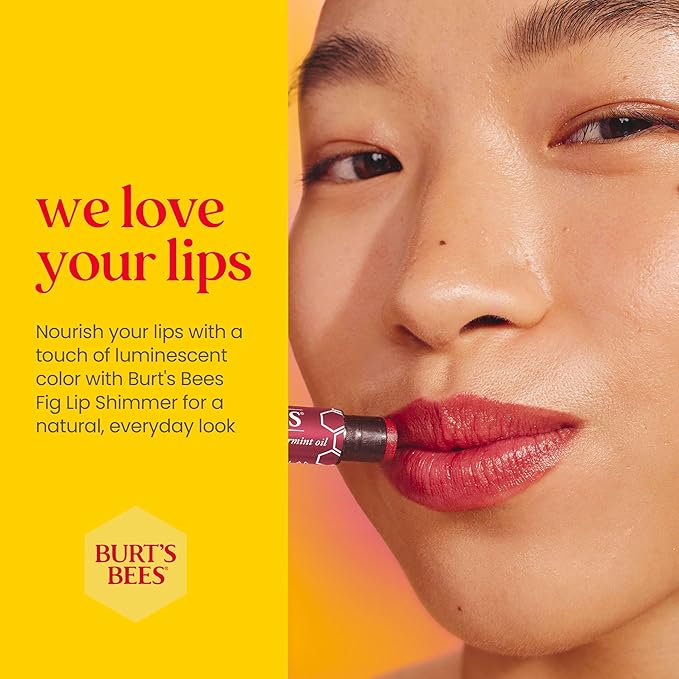 Burt's Bees Shimmer Lip Tint Set, Tinted Lip Balm Stick, Moisturizing for All Day Hydration with Natural Origin Glowy Pigmented Finish & Buildable Color, Fig (4-Pack)