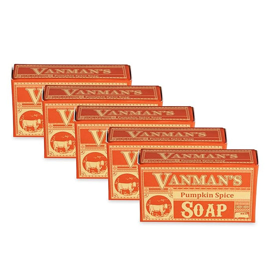 VanMan Tallow & Pumpkin Spice Soap Bar – Grass-Fed Beef Tallow with Organic Pumpkin Puree & Spice Blend – Nourishing Face & Body Soap, 3.8oz - 5 Pack