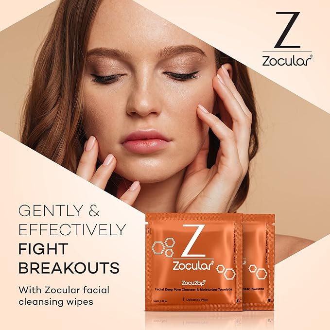 Zocular - ZocuZap Acne Face Wipes - Moisturizing Face Cleansing Wipes for Acne, Makeup Removal, and Exfoliation with Natural Okra Complex for Sensitive, Rosacea Skin - 30/ct