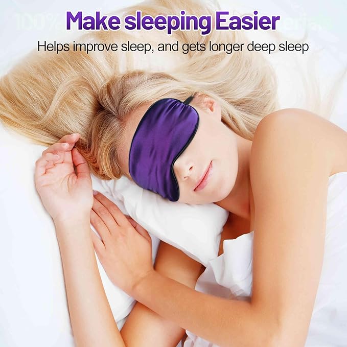 Sleep Mask, Silk Eye Mask for Sleeping with Adjustable Strap, Blindfold Eyeshade for Men & Women, Comfortable & Soft Eye Cover Eyeshade for Night Sleep (Dark Purple)
