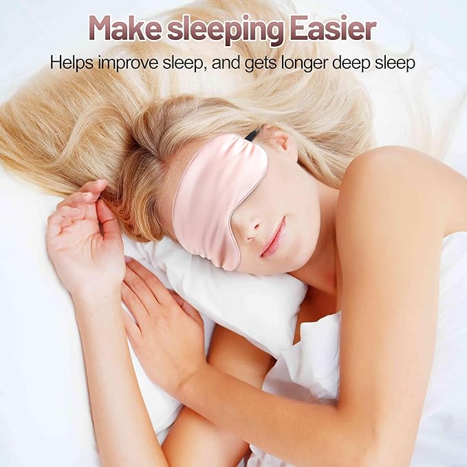 Sleep Mask, Silk Eye Mask for Sleeping with Adjustable Strap, Blindfold Eyeshade for Men & Women, Comfortable & Soft Eye Cover Eyeshade for Night Sleep (Pink)