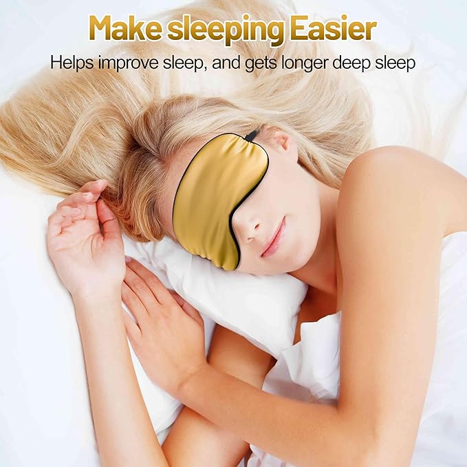 Sleep Mask, Silk Eye Mask for Sleeping with Adjustable Strap, Blindfold Eyeshade for Men & Women, Comfortable & Soft Eye Cover Eyeshade for Night Sleep (Gold)