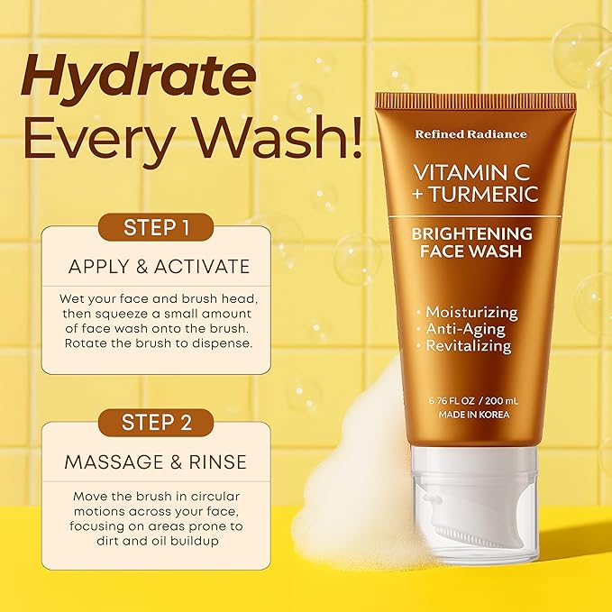 Vitamin C & Turmeric Face Wash – Dermatologist Tested, Anti-Aging, Korean Skin Care – Evens Skin Tone, Reduces Dark Spots, Boosts Radiance – Clean Vegan Beauty – 200 ML