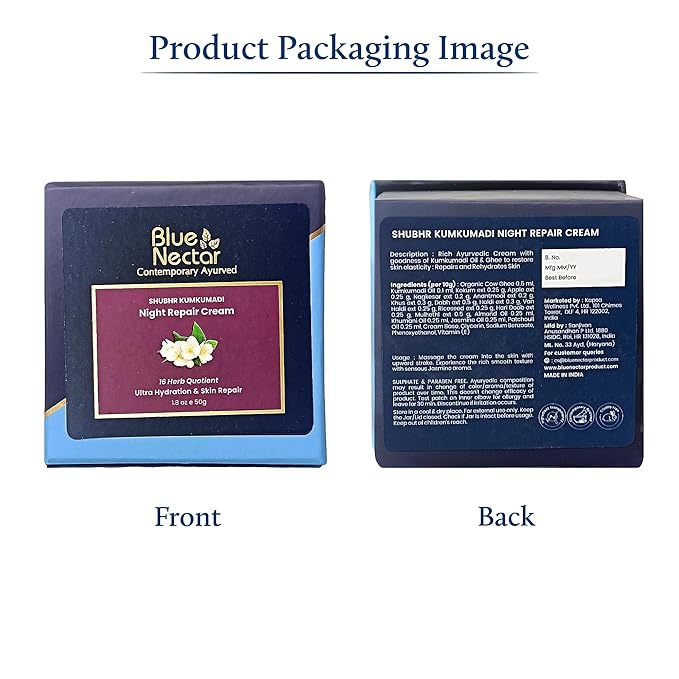 Blue Nectar Kumkumadi Night Cream Face Moisturizer for Women with Natural Almond & Saffron | Hydrating Moisturizer Face Cream for Night Time (16 Herbs, 1.7 Oz)