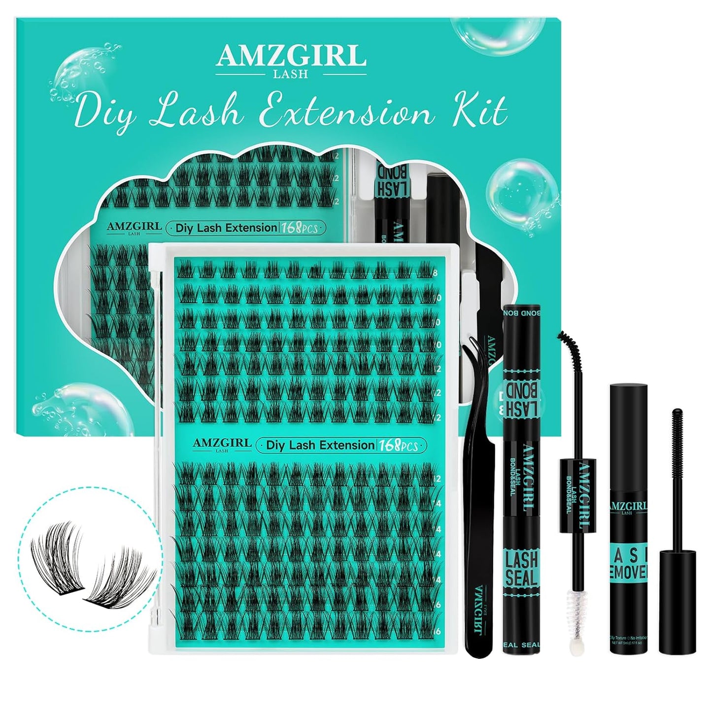 Lash Extension Kit,DIY Eyelash Clusters Kit 168Pcs with Lash Bond and Seal Glue Waterproof,Eyelashes Remover for Lash Cluster Extensions Kit for Beginner,Lashes Applicator Tool(Medusa,D-Mix8-16mm Kit)