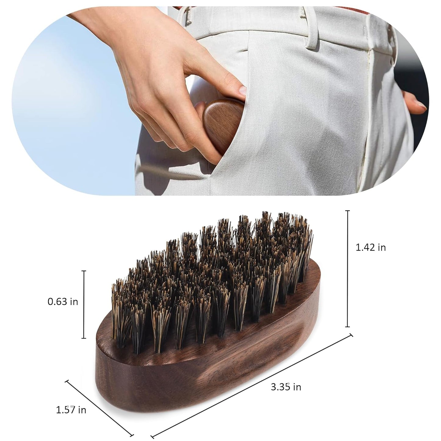 BFWood Small Travel Beard Brush - Natural Boar Bristles with Black Walnut Wood