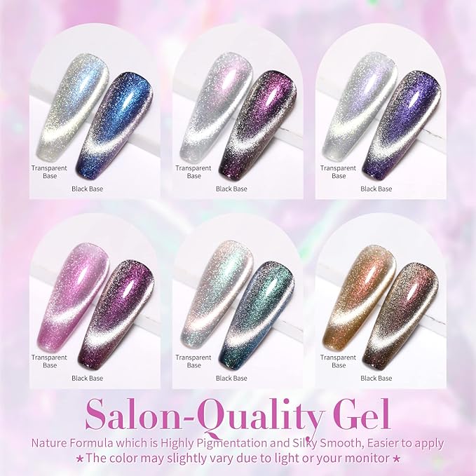 Born Pretty Cat Magnetic Gel Nail Polish Set Auroras 9D Cat Magnetic Eye Glitter Gel Polish Nail Art Manicure Collection Gift 6PCS 7ML