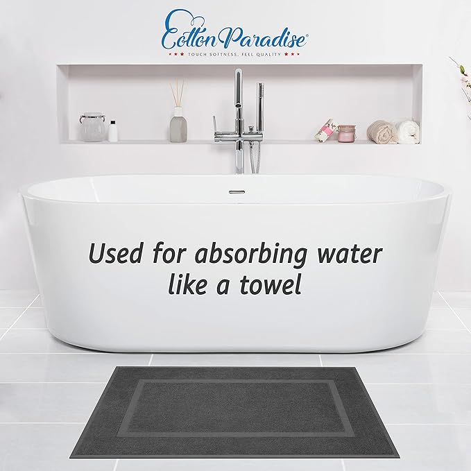 Cotton Paradise 100% Cotton Bath Mats for Bathroom Floor Set of 2 Pack, 20x34 Soft Absorbent Washable Quick Dry Tub Bathmat, Dark Gray Towel Bath Mat