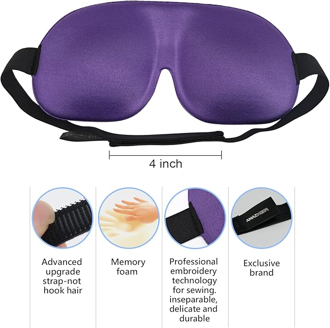 Sleep Mask Invisible Alar Deep Orbit 3D Eye Mask Ultra Lightweight & Comfortable Sleeping Mask for Travel, Nap, Shift Works,XL Purple