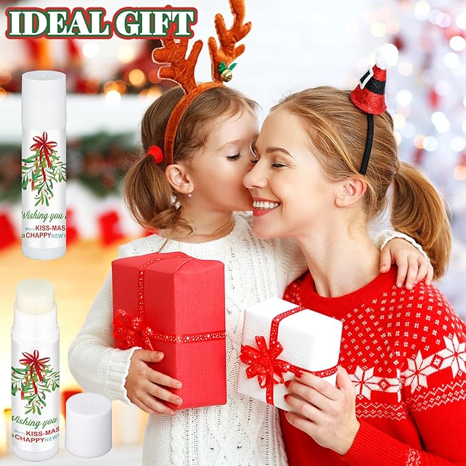 50 Pcs Christmas Lip Balms Mistletoe Gifts Bulk Christmas Vanilla Flavors Lip Balms Lips Moisturizer for Christmas Stocking Stuffers Xmas Party Supplies Favors