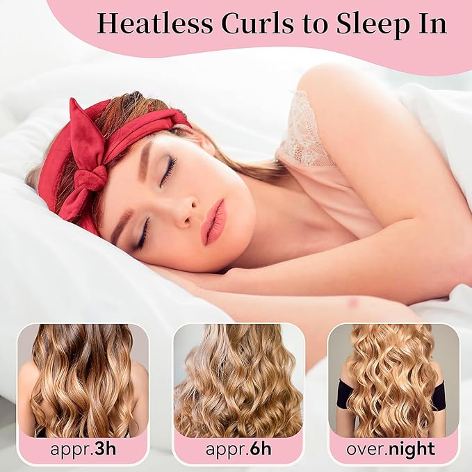 Heatless Curling Rod Headband, Upgraded 60" Extra Long Heatless Curls Headband Soft Hair Curlers to Sleep In Hair Rollers No Heat Curls (Red)