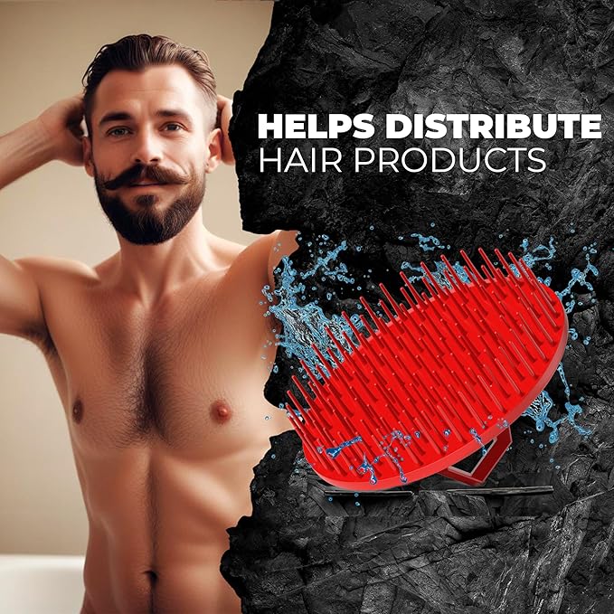 Bossman Scalp Massager & Shampoo Brush (3-inch, Red) – Head Scrubber, Beard Exfoliator & Dandruff Control for Hair & with Firm Bristles