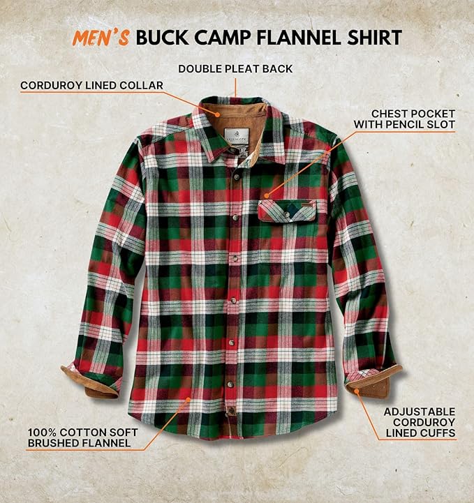 Legendary Whitetails Men's Flannel Shirt Long Sleeve Button Down 100% Cotton