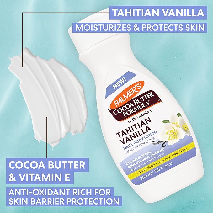 Palmer's Cocoa Butter Formula Tahitian Vanilla Body Lotion, 8.5 Oz, Daily Moisturizing Lotion for Dry Skin with Shea Butter & Vitamin E, Hydrates & Protects, Helps Provide 48-Hour Deep Moisture