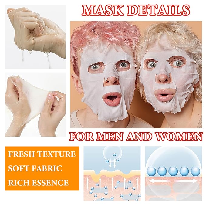 10 Pack Variety Facial Sheet Masks Skin Care Set, Hydrating Bulk Sheet Face Masks Skincare Gifts Set for Women Men, Long Lasting Moisturizing Face Mask Skincare for All Skin Type（C8)
