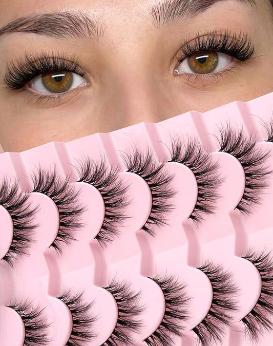 Natural Everyday Wispy Lashes False Eyelashes Natural Look Natural Flared Eyelashes False Eye Lashes Soft Fluffy Lashes 7 Pairs