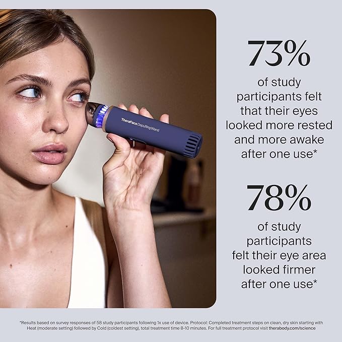 Therabody TheraFace Depuffing Wand – Cold and Heat Skincare Treatment to Depuff and Glow; Beauty Wand, Face Roller and Eye Massager for Eye Puffiness, Dark Circles and Skin Radiance (Indigo)