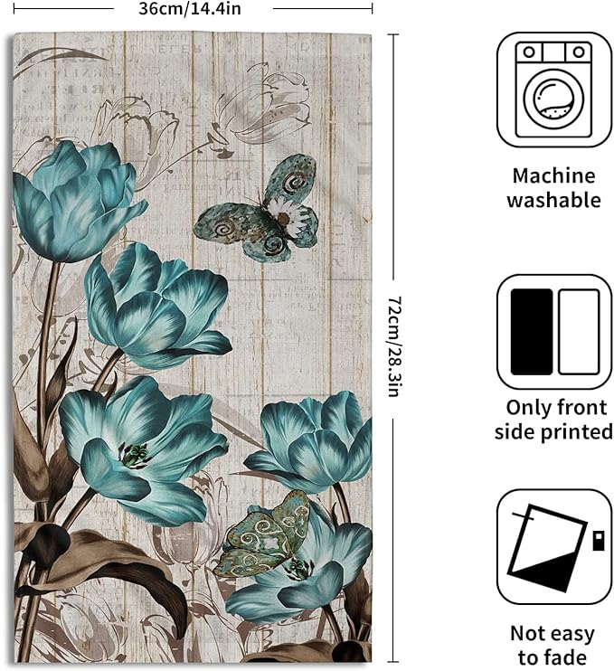 Giwawa Teal Tulip Hand Towels Set of 2 Spring Floral Soft Absorbent Decorative Bath Towel Kitchen Dish Guest Towel for Home Spa Yoga Sport
