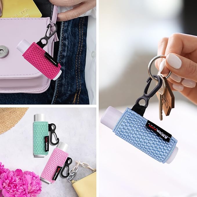 3PCS Lip Balm Holder Sleeves Keychain Lipstick Sleeves Lip Gloss Holder Keychain Chapstick Elastic Sleeves