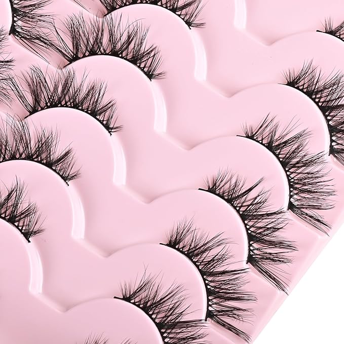 FARRED Half Eyelashes Natural False Lashes Wispy Cat Eye Strips Eyelash 14 Pairs Faux Mink Strip Eye Lashes Pack for Daily Makeup (F20 | 8-15 mm)