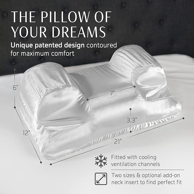 Your Face Pillow-Back Sleeper Beauty Pillow, Cervical Neck Pillow Contour Memory Foam Pillow, Ergonomic Neck, Back & Shoulder Support. Back Sleeping Reduces Pressure on Skin - Standard with Satin Case