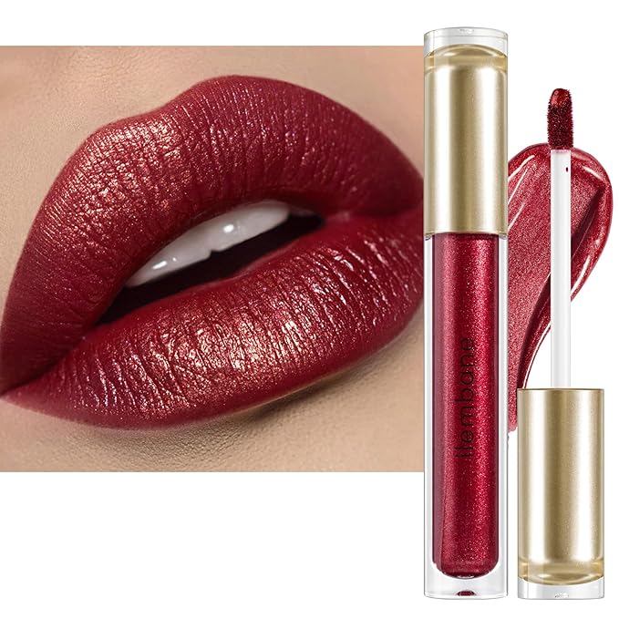 Metallic Liquid Lipstick Dark Red – High Pigment Long-Lasting Waterproof Lip Gloss, Smudge-Proof, Lightweight Red Metallic Lip Makeup for Parties & Everyday Wear (Be Brave)