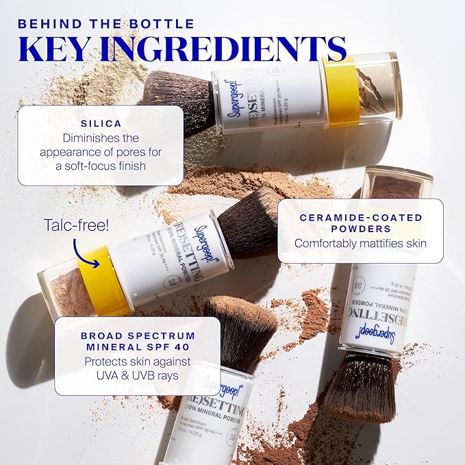 Supergoop! (Re) setting Mineral Powder, Deep - 0.15 oz - Makeup Setting Powder + Broad Spectrum SPF 35 PA+++ Sunscreen - With Ceramides, Olive Glycerides & Coated Silica Spheres