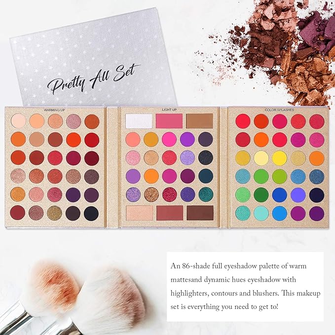 UCANBE Makeup Eyeshadow Palette + 15Pcs Brush Set, Pigmented 86 Colors Make Up Pallet with Brushes, Matte Shimmer Glitter Palettes Valentine's Gift Kit, Eye Shadow Highlighter Contour Blush Beauty Kit