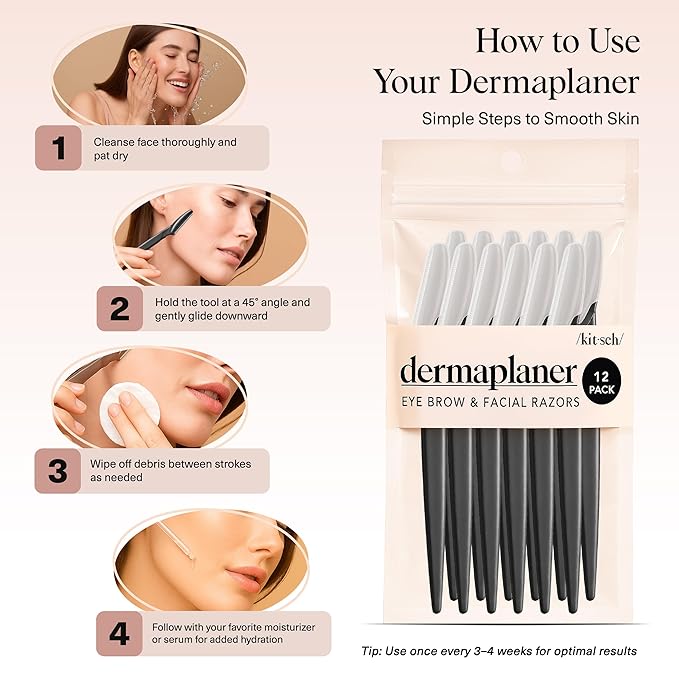 Kitsch Dermaplane Razor for Women Face - Face Razors for Women and Men - Eyebrow Trimmer, Shaver, Recycled Plastic Dermaplaning and Skin Care Tool - Black, 12 pcs