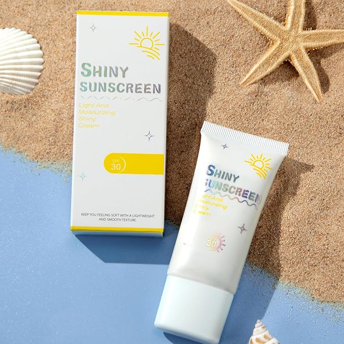 Shimmer Face Primer with Sunscreen, SPF 30, Highlighting Fine Glitter Brightening + Sun Protection, Moisturizing Sunscreen, Natural & Refreshing, Oil-Controlling,Non-Greasy Isolation Primer
