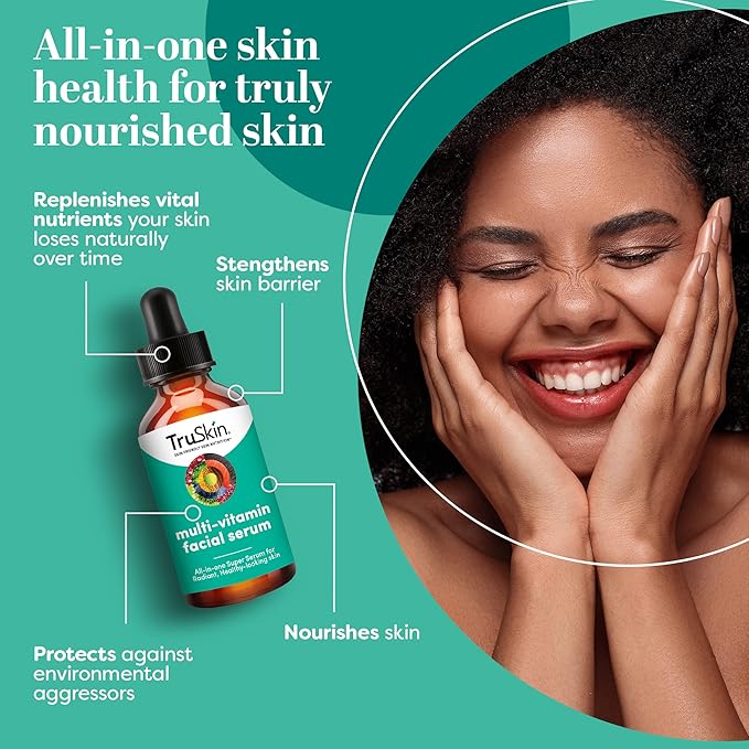 TruSkin Facial Serum with 11 Plant-Derived Vitamins & Minerals for Radiant, Healthy-Looking Skin – Powerful Antioxidants and Nourishing Vitamins for Skin Nutrition, 1 fl oz