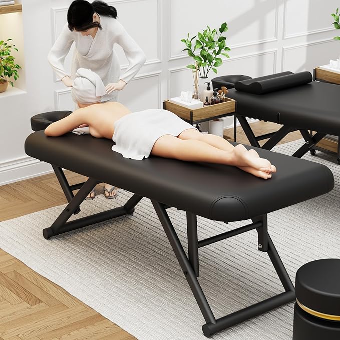 Dolonm Height Adjustable Massage Table with Face Pillow & Headrest for Treatment Table, Physical Therapy Table, Spa Facial Professional Massage Bed - Fixed Backrest, Black