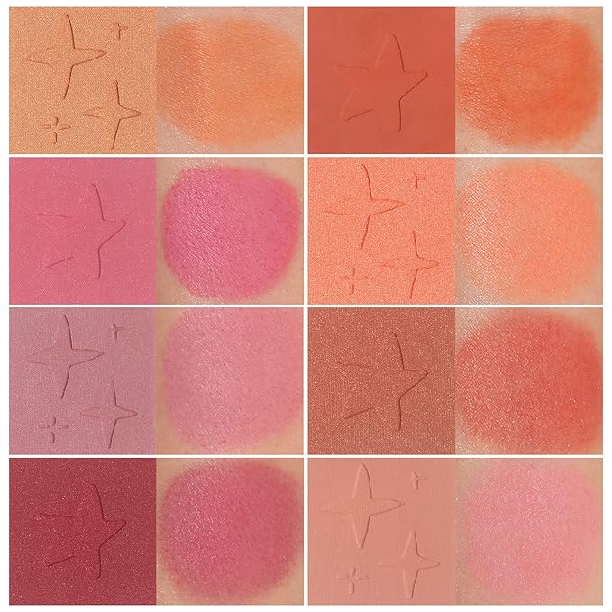 8 Colors Face Matte Blush Palette Shading Blusher with Brush - Buildable Facial Cheek Blusher Contour Bronzing Pressed Powder Makeup Pallet Women Gift Set (02 Shimmer Matte)