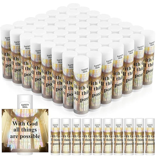 DMSKY 60 Lip Balm Bulk, Christian Gift for Women Men Faith Religious Moisturizing Lip Care Product Stocking Stuffers with Inspirational Scripture Happy Moment Praise God for Friend