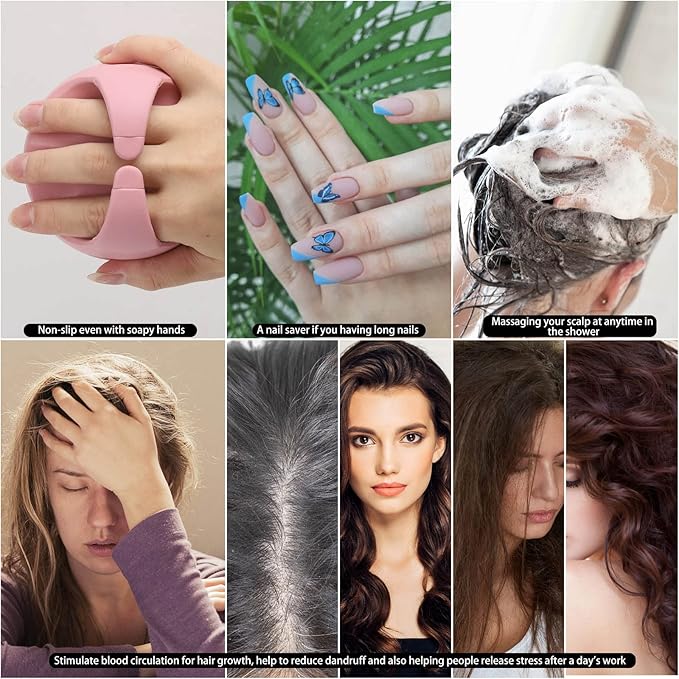 Silicone Scalp Massager Shampoo Brush Hair Scrubber Scalp Brush for All Hair Types of Women, Men, Kids, Pets - Pink